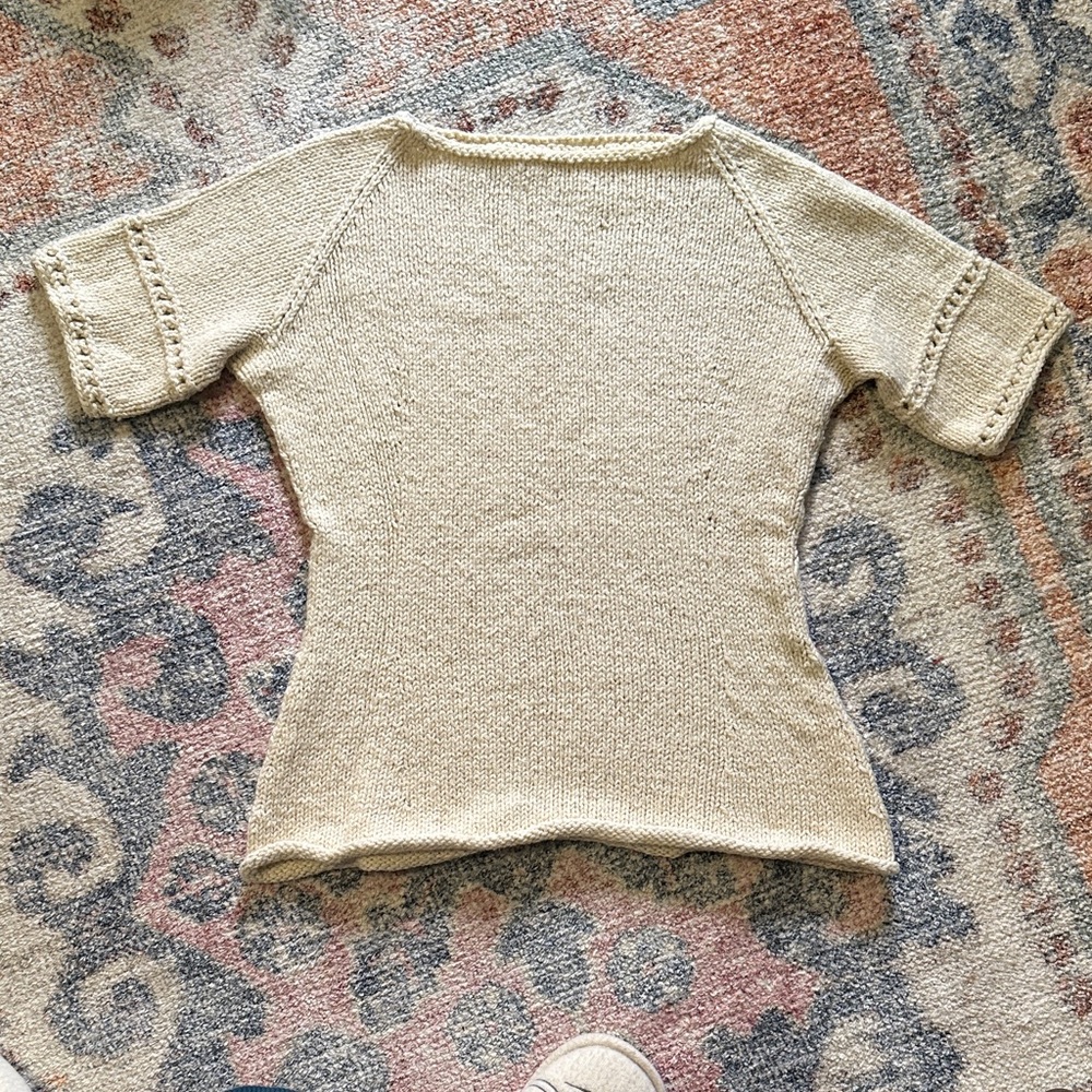 Elegant Cream Women's Hand Knit Summer Cotton Blend  Sweater